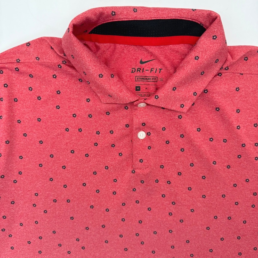 Nike Polo Shirt Men Medium Red Dri-FIT Floral Print CI9784-657 Standard Fit